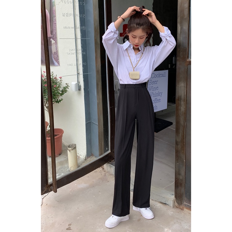 XIAOZHAINV Celana Wanita Korean Style High Waist Loose Pants 1002