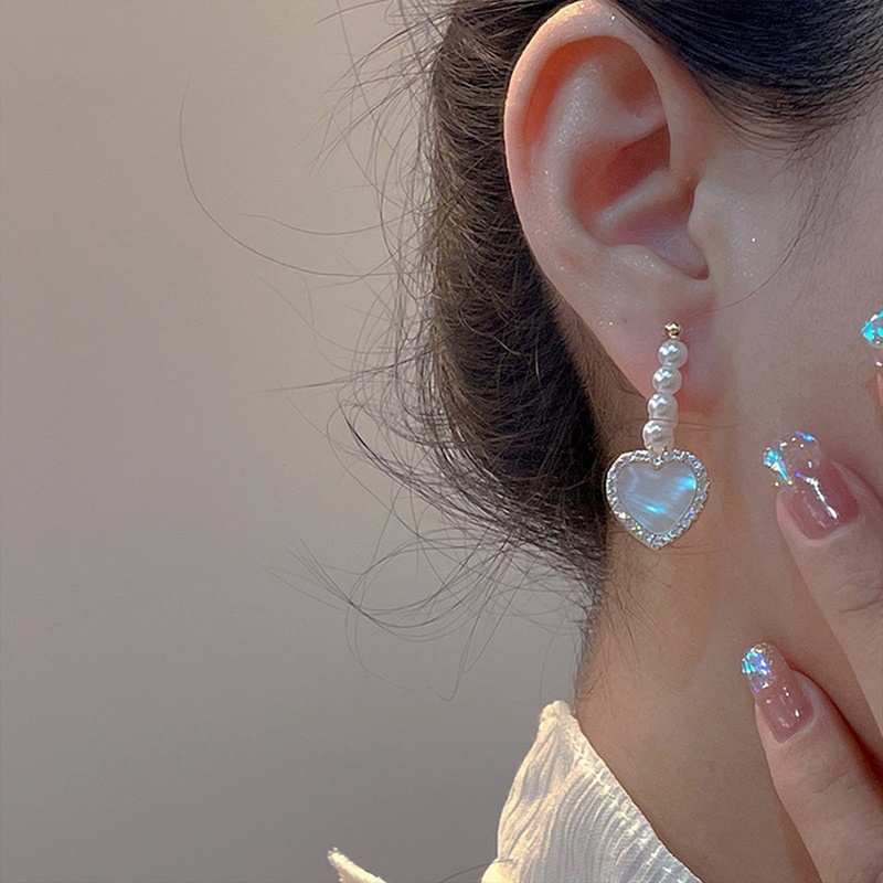 Anting Tusuk Gantung Temperament Bahan Sterling Silver 925 Desain Hatimutiaraberlian Gaya Perancis Untuk Wanita