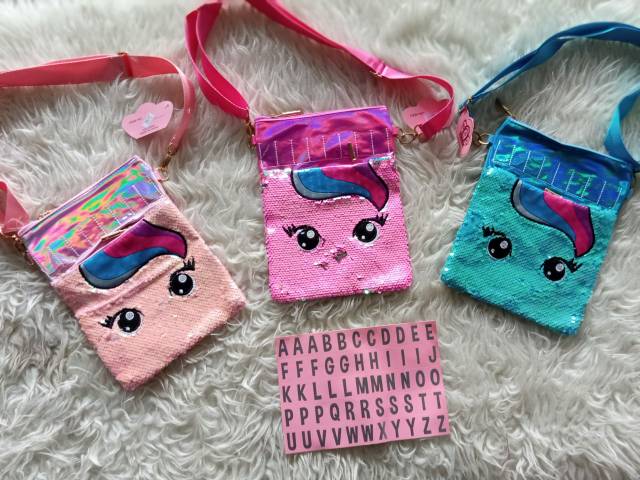 Tas Selempang Sequin Tab / Tas Selempang Anak Sequin Unicorn / Sequin Customise Name