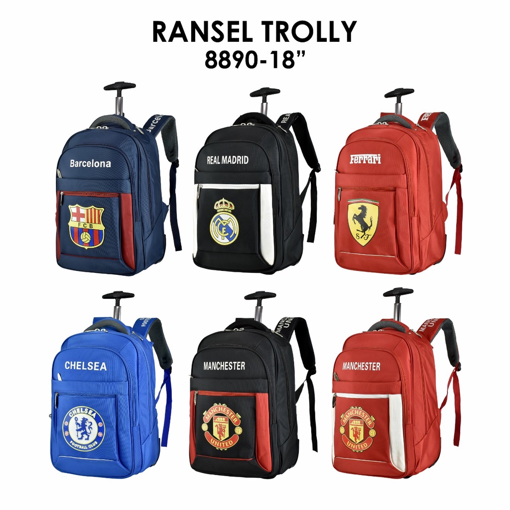 (RF) Ransel Trolly Bola 8880 Tas Bola Manchester,Madrid,Barcelona,Chelsea &amp; Ferrari