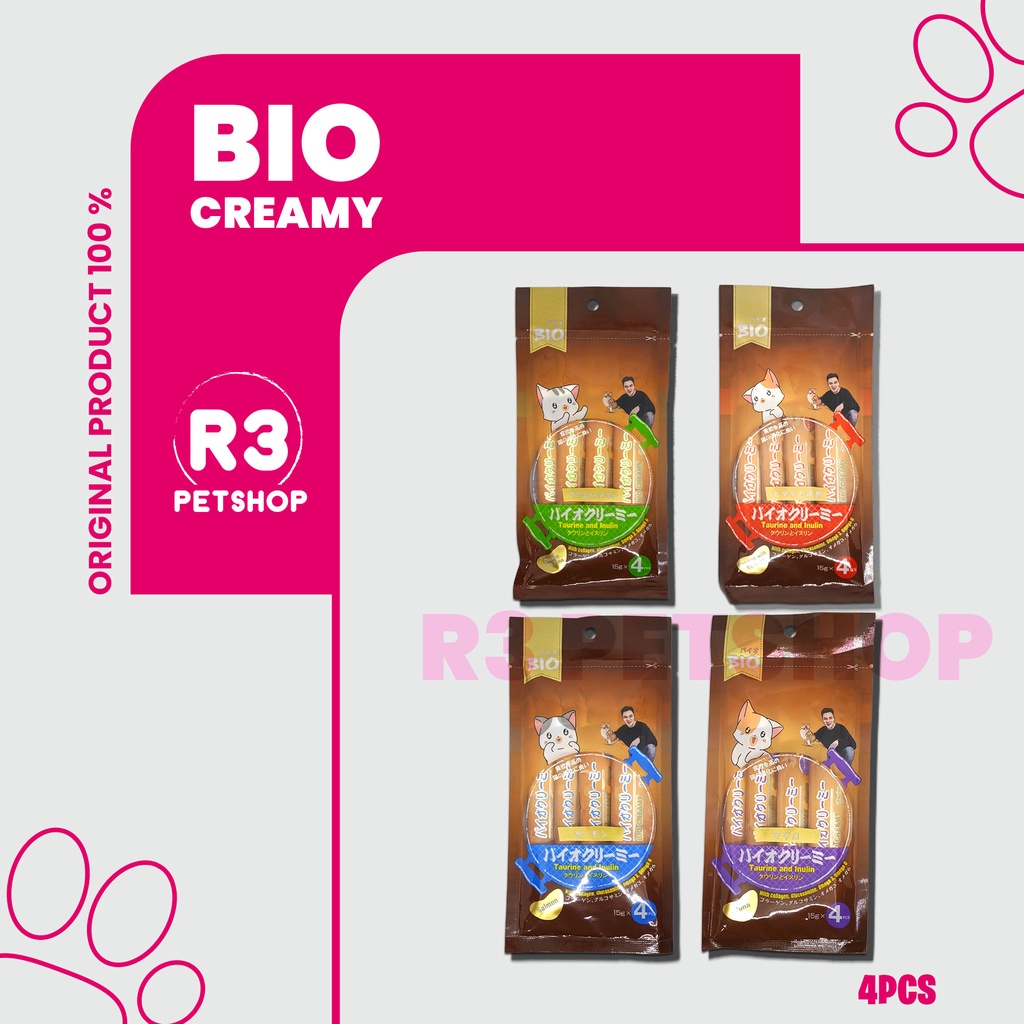 Snack Kucing Bio Creamy All Varian 15gr x 4pcs -  Cemilan Kucing