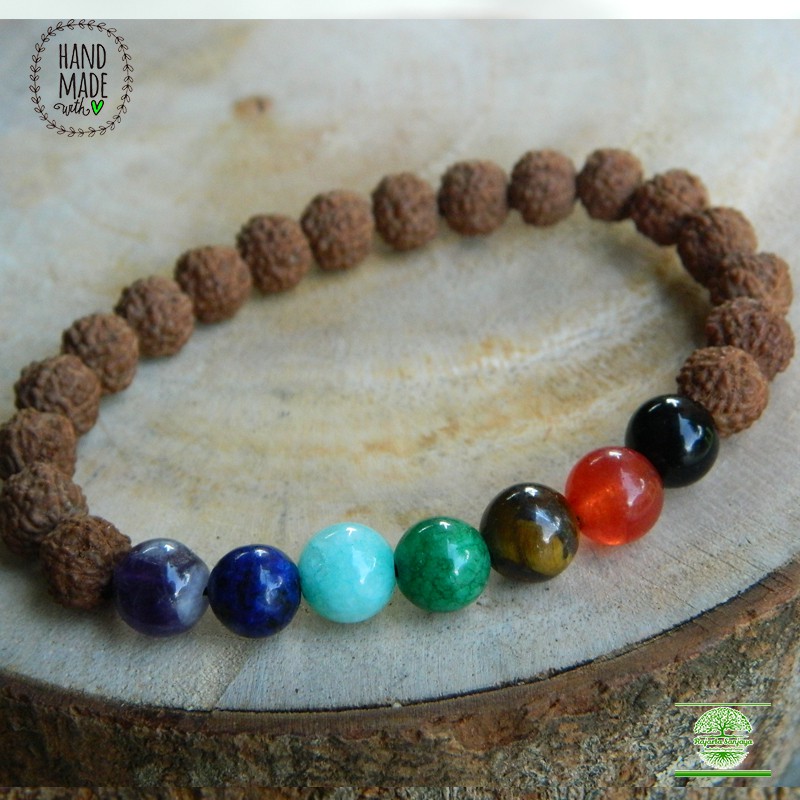 Gelang Handmade Rajarta Rudraksha Asli 7 Chakra Crystal