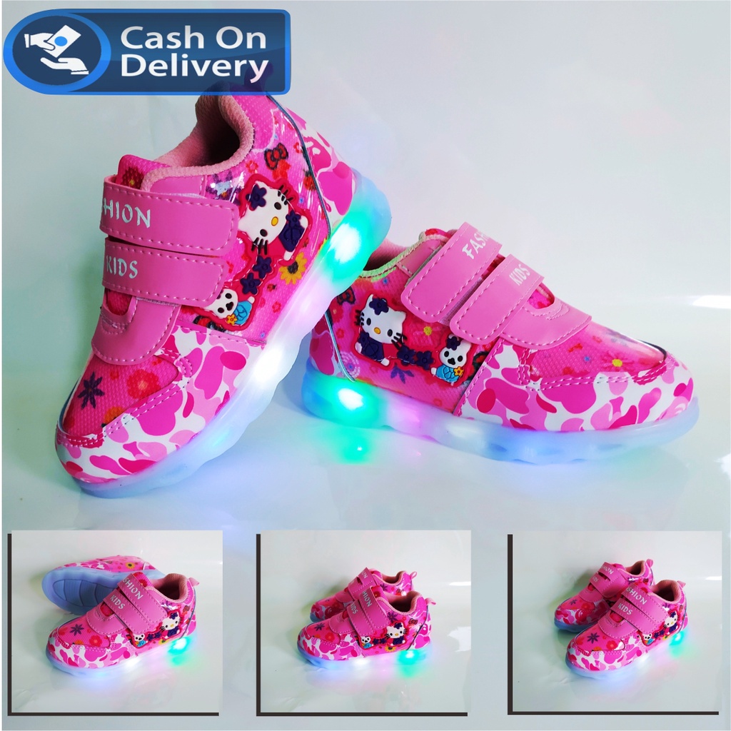 Sepatu Sneakers Anak Perempuan LED Motif HELLO KITTY MIKA  / Sneakers Anak MENYALA Model Best Seller