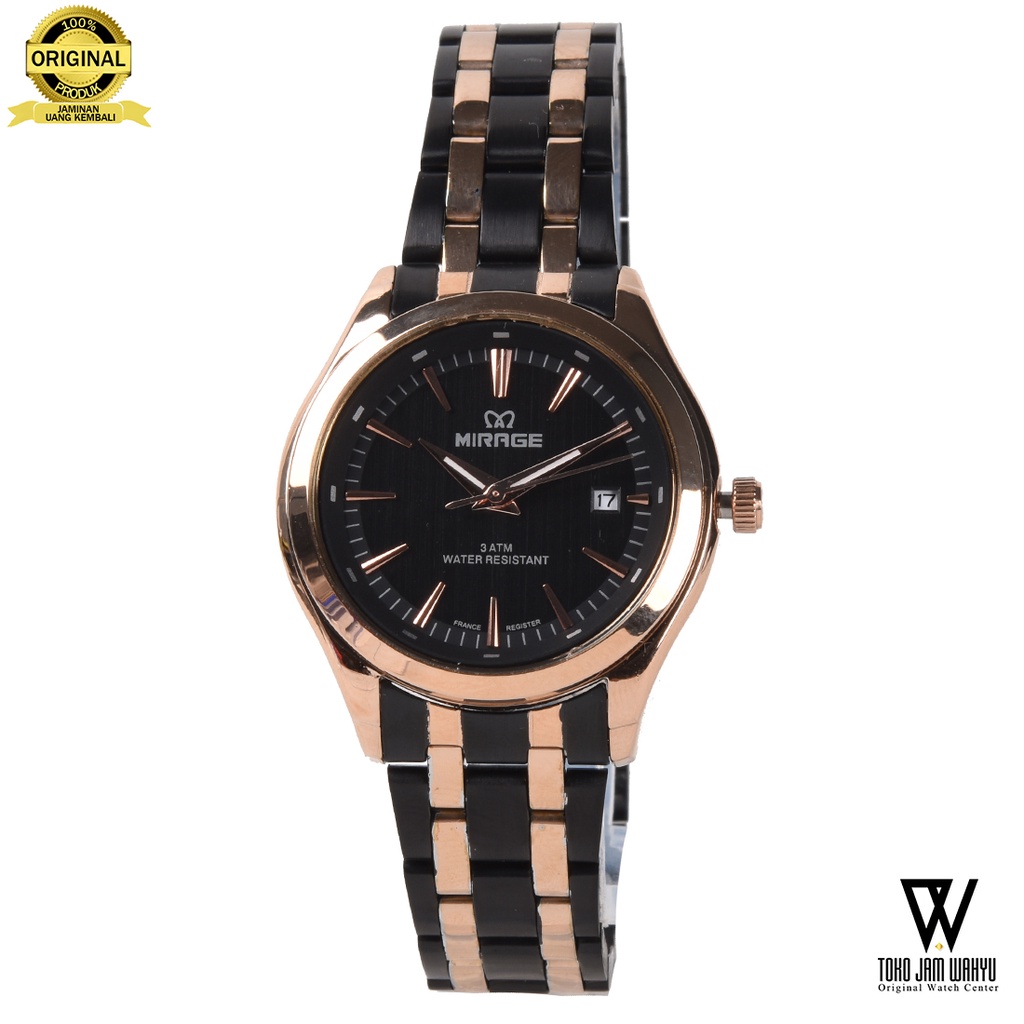 Mirage 8754 - Jam Tangan Wanita - Rosegold - Black Stainless Steel Bracelet