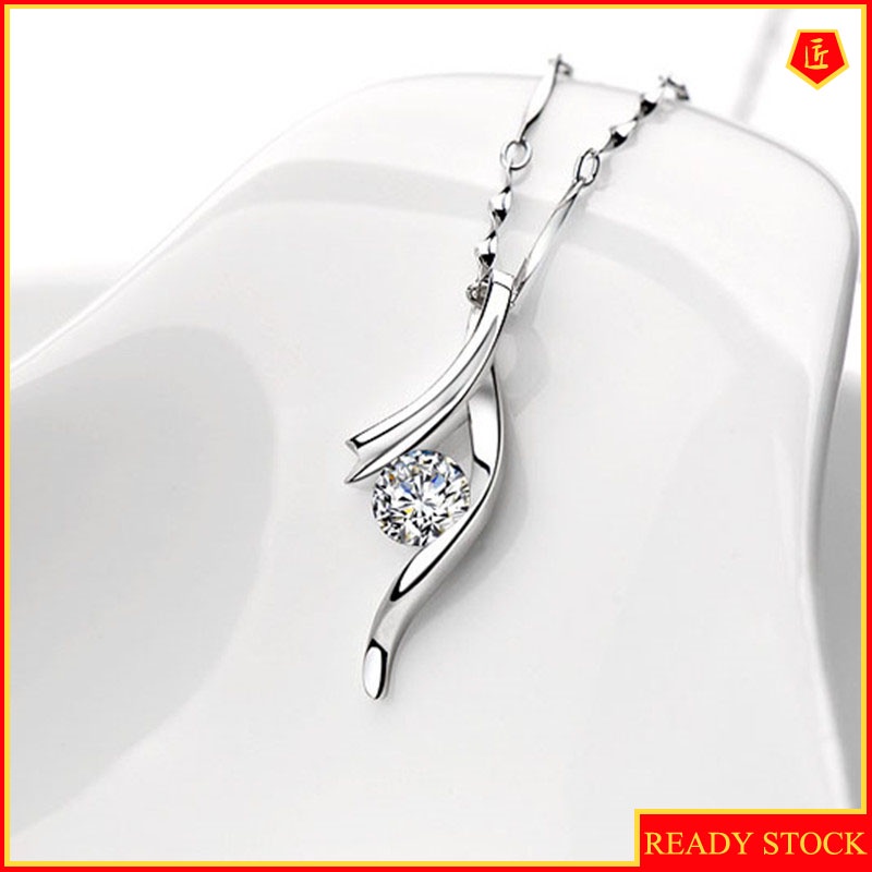 [Ready Stock]Fashion Diamond Simple Pendant Elegant Silver Necklace