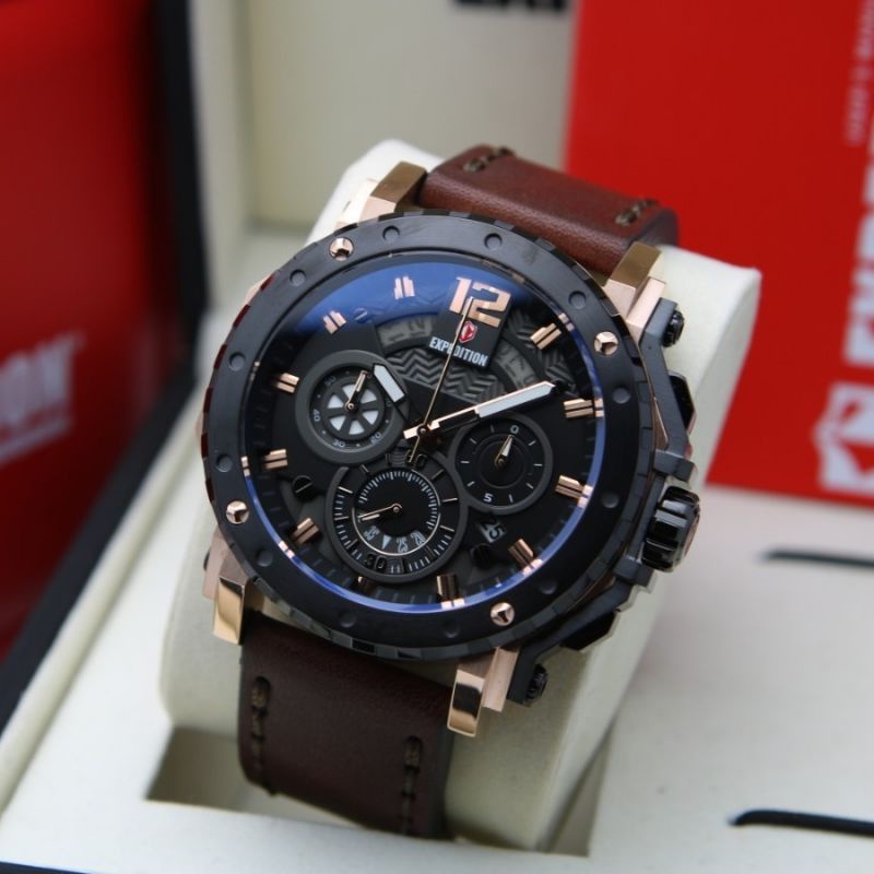 Jam Tangan Expedition E 6402 M Leather / Kulit Pria / Cowok Original
