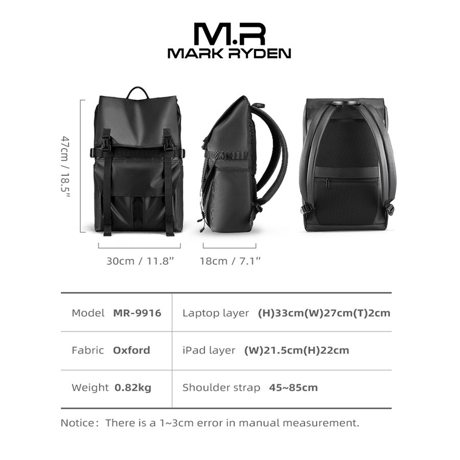 MR9916 Tas Mark Ryden Ransel Cowok Laptop 15.6 17 Anti Air Scalable