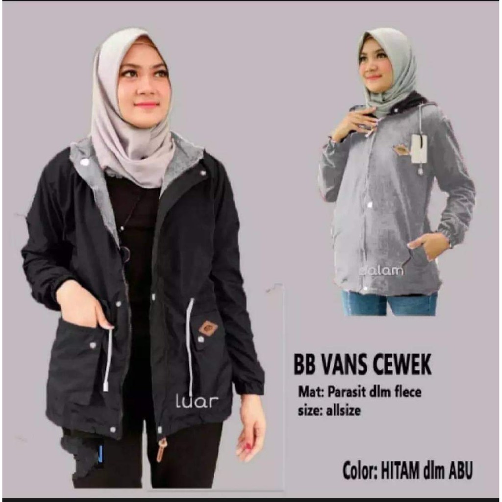 JAKET PARKA WANITA BOLAK BALIK JAKET WANITA PARKA BB MURAH JAKET PARKA CEWEK JAKET PARASUT WANITA-Hitam Abu