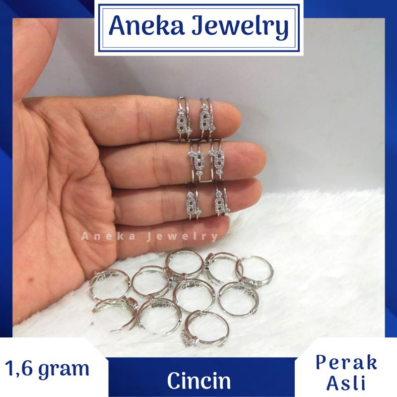 Cincin Ukir Mata2, Perak 925, Sepuh Emas Putih