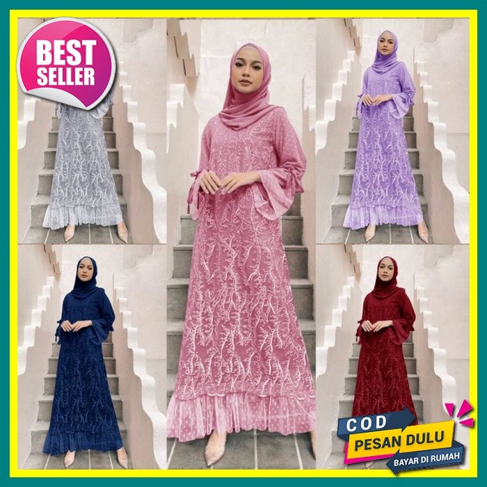 Baju Gamis Gaun Dress Muslim Pesta Lamaran Kondangan Formal Wanita Terbaru 2022 Lebaran Kekinian Can