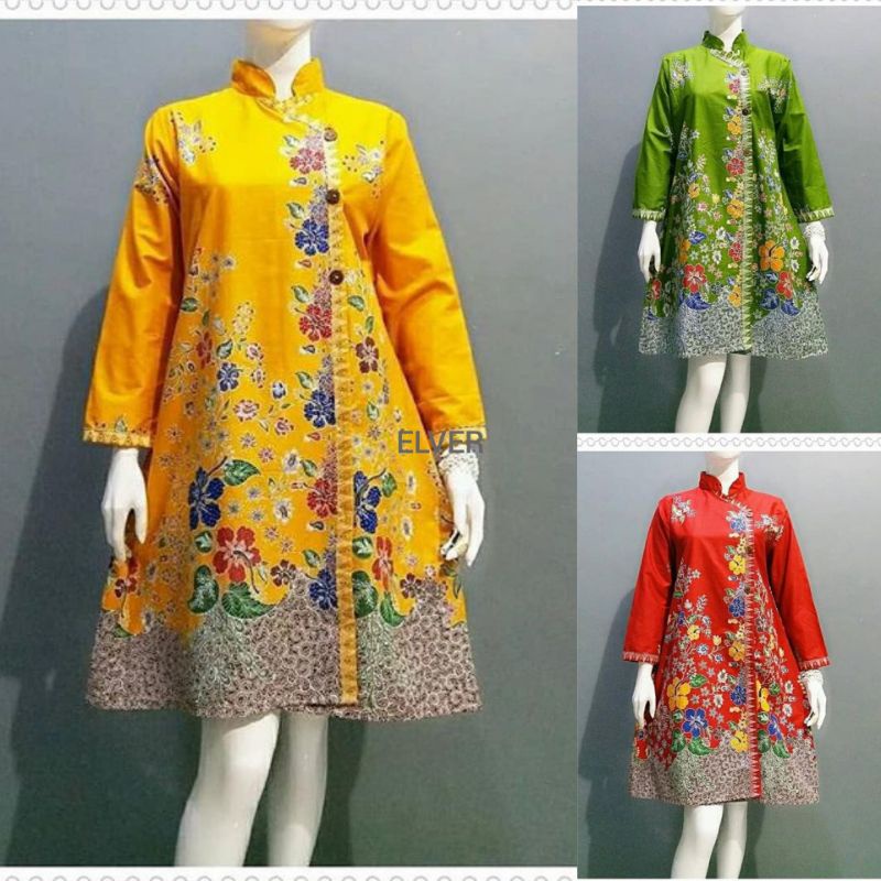 TUNIK BATIK MELATI SHANGHAI KANCING DEPAN EXCLUSIVE UNGGUL JAYA