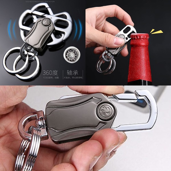 Gantungan Kunci Stainless 3 in 1 Keychain Bottle Opener Alat Buka Botol and SPINNER