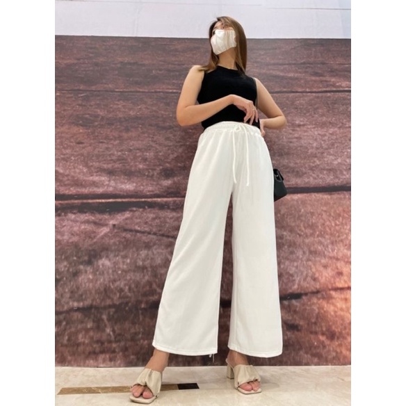 Yuri kulot  / kulot knit import /Celana Knit Import / Flexible/kulot wanita/kulot dewasa /celana panjang-Putih