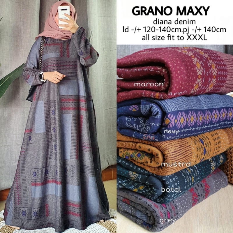 Baju Gamis Jumbo Kaos Denim Big Size Jumbo Motif Ld 120 130 140 XXXL Grano  Tebal Adem Premium Alfas