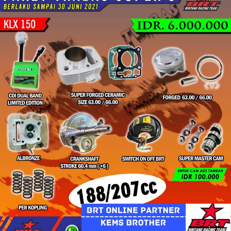 PAKET BRT KLX TRABAS SUPER 6 KLX 150