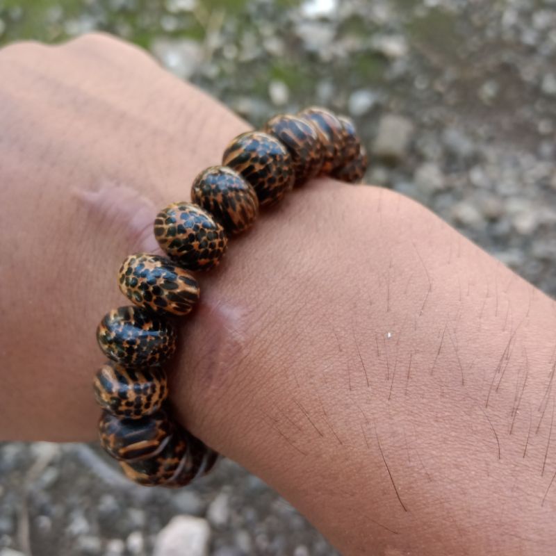 Gelang Kayu Liwung Macan Asli Motif Pipih Size 12mm