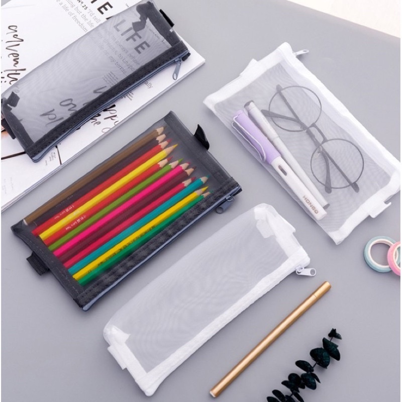 

Tempat Pensil Transparan / Tempat Pensil Jaring Jaring / Pencil Case Transparan Aesthetic