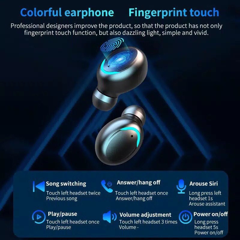 (1 Hari Sampai) Headset F9 Series Touch Fingerprint TWS Earphone Bluetooth Earbuds dengan Powerbank