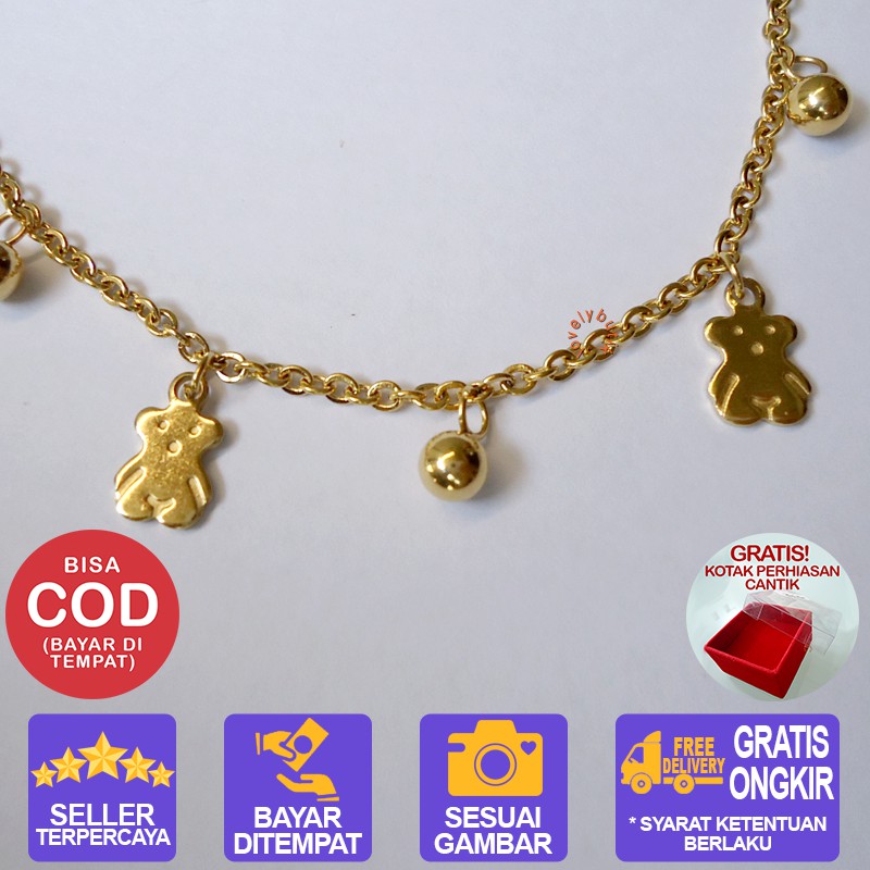 Lovelybutik Gelang Tangan Titanium Teddy Bear Gelang Tangan Wanita Titanium BONUS KOTAK PERHIASAN