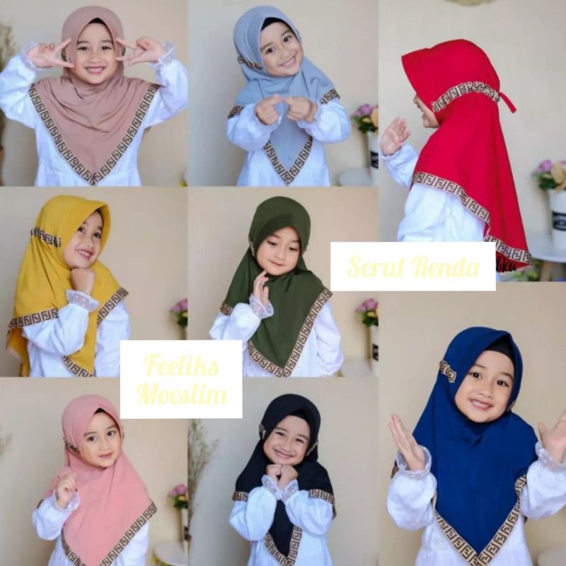 Hijab Anak TK Serut Renda / Jilbab nyaman lucu murah kualitas PREMIUM