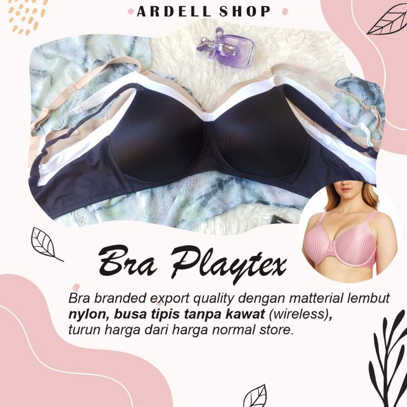 DP BRA WANITA TANPA KAWAT PLAYTEX WIRELESS 38C 38D 40C 42E STRIPE POLOS SP