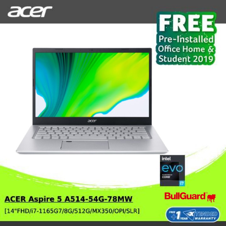 ACER ASPIRE 5 A514-54G-78MW (14"FHD/I7-1165G7/8G/512G/MX350) SILVER (NXA1XSN001)
