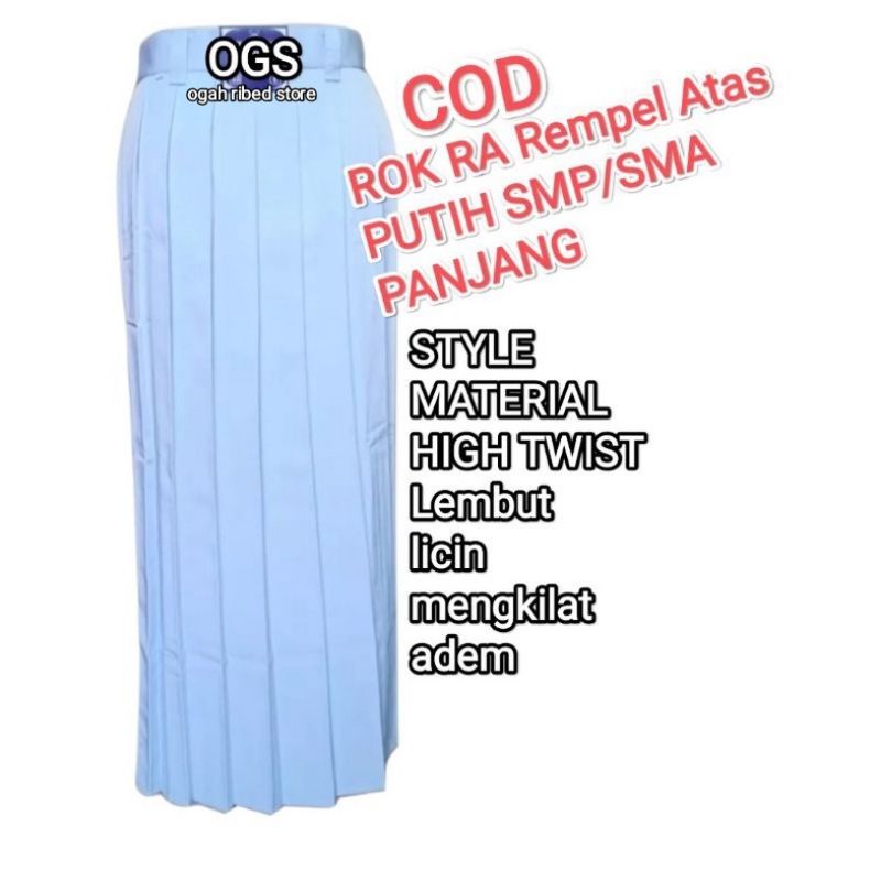Seragam Sekolah ROK MAXI PUTIH SMP/SMA Rempel atas(RA) tanpa karet pinggang#rok putih SMA SMA#rok pu