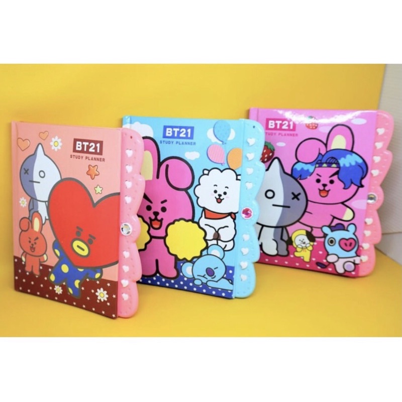 Buku diary BT21 (free photocard) studyplanner dengan kode gembok