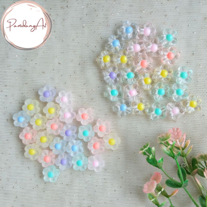 (15gr) Mote Ice Bunga / Manik Clear Bening Isi Pastel