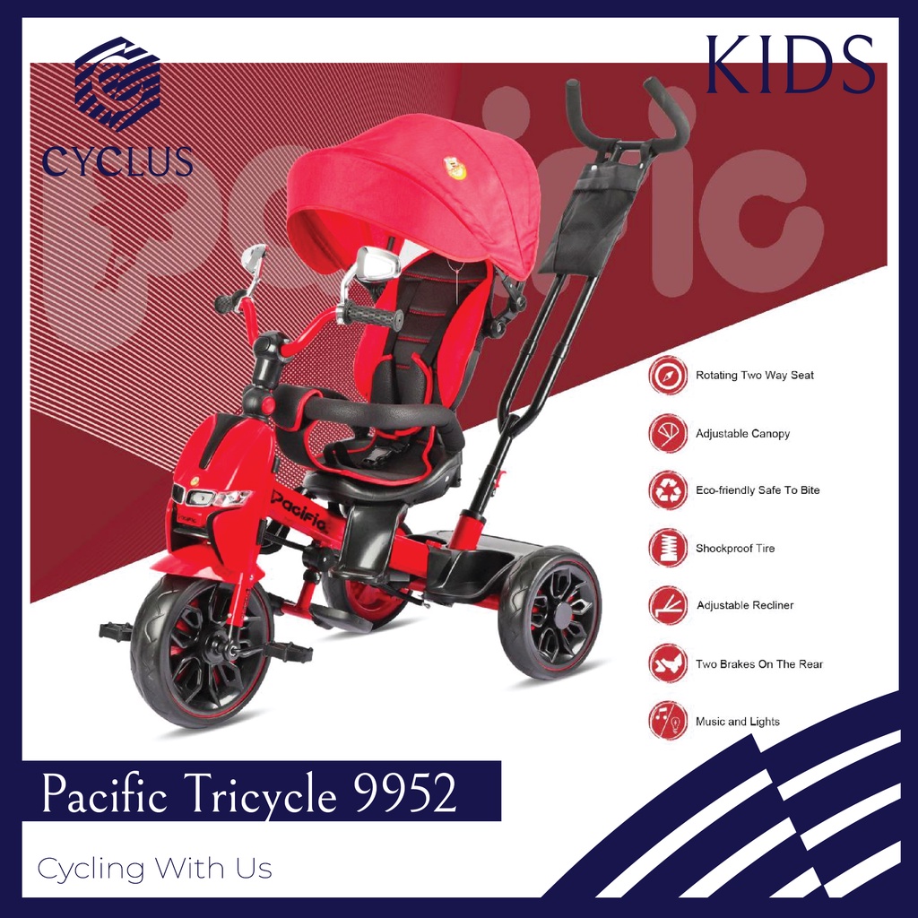 GRAB - Sepeda Anak Roda Tiga Tricycle Pacific 9952 Rotating Seat