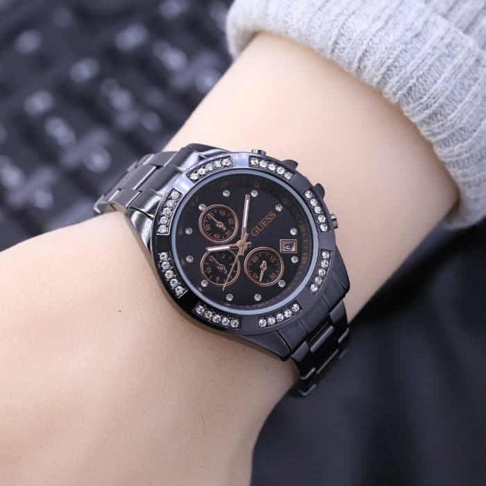 Jam Tangan Wanita / Cewek Guess OFF Ladies Rantai Full Black