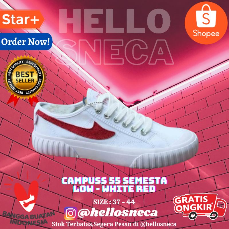 TERLARIS TERMURAH Sepatu CAMPUSS SEMESTA WHITE RED LOW ORIGINAL