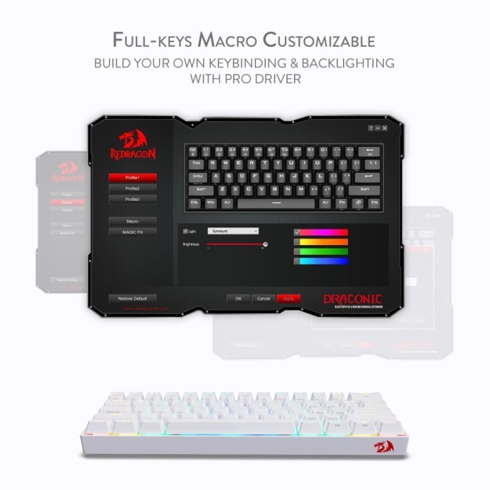 Keyboard Redragon Dual Mode Mechanical Gaming DRACONIC WHITE- K530WRGB