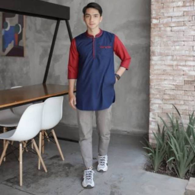 KOKO PAKISTAN QURTA GAMIS PRIA DEWASA TERBARU MODERN MODIS MURAH LEBARAN  BIRU NAVY MAROON IJOBOTOL