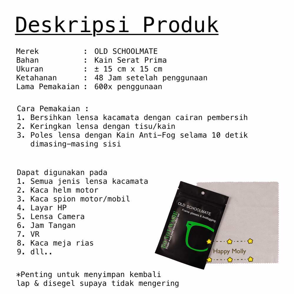Old Schoolmate Original 100% - Anti Fog - Kain Lap Kacamata Anti Embun dan Kabut - Cleansing Wipes