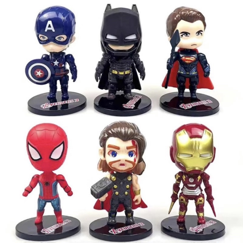 Topper Kue 6 pcs Marvel Avengers Superman Batman Ironman Thor Captain America / Action Figure Decora
