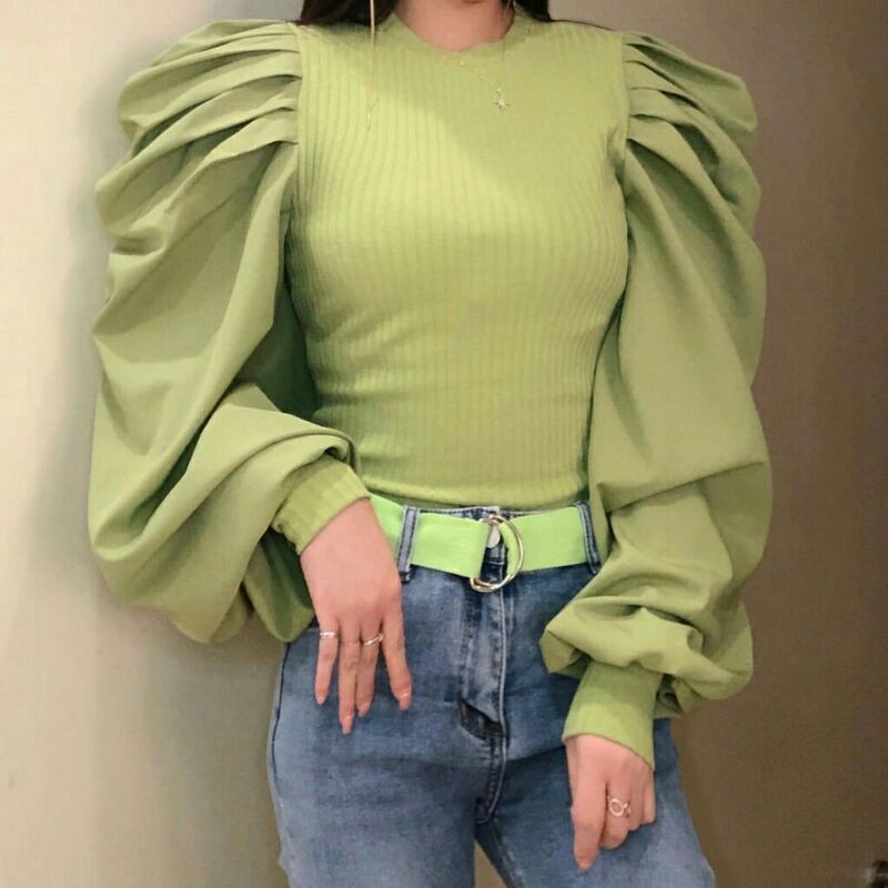 Angel Baju atasan blouse rajut puff lengan balon wanita baju blouse rajut cewek murah kekinian impor