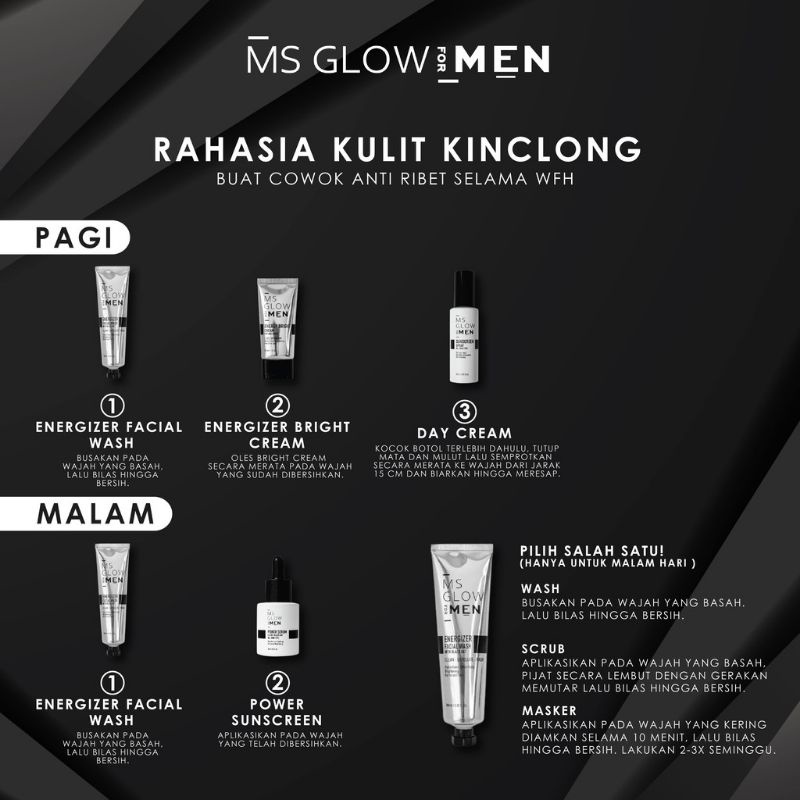 MSGLOW MEN PAKET LENGKAP MSGLOW FOR MEN SKINKER SEKINKER SCINCER SECINCER SCINKER SCINCARE SKINCARE WAJAH PRIA GLOWING PEMUTIH WAJAH PRIA JERAWAT ORIGINAL-3