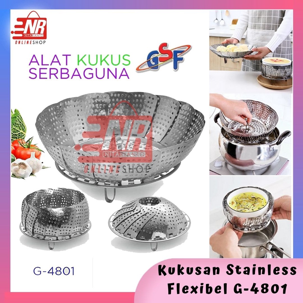 Alat Kukus Serbaguna / Kukusan Stainless Flexibel Lipat GSF G-4801 / Kukusan Steamer Saringan