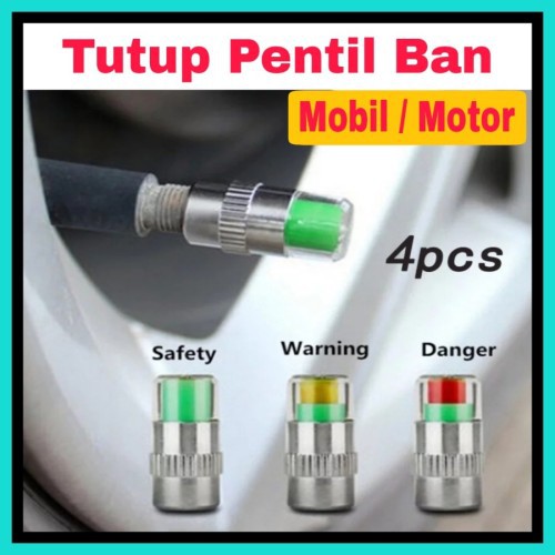 4PCS TUTUP PENTIL INDIKATOR TEKANAN ANGIN Untuk Mobil Motor Sepeda Alat Pengukur Tekanan Angin