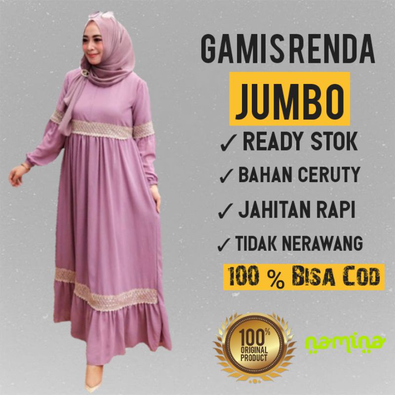 Gamis Jumbo Ceruty Babydoll Ld 120 cm premium polos terbaru kondangan pesta lebaran mix renda