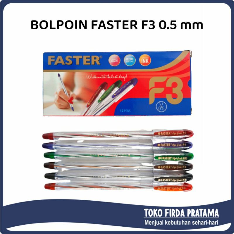 

[1 BOX ISI 12 PCS] BOLPOIN PULPEN FASTER F3