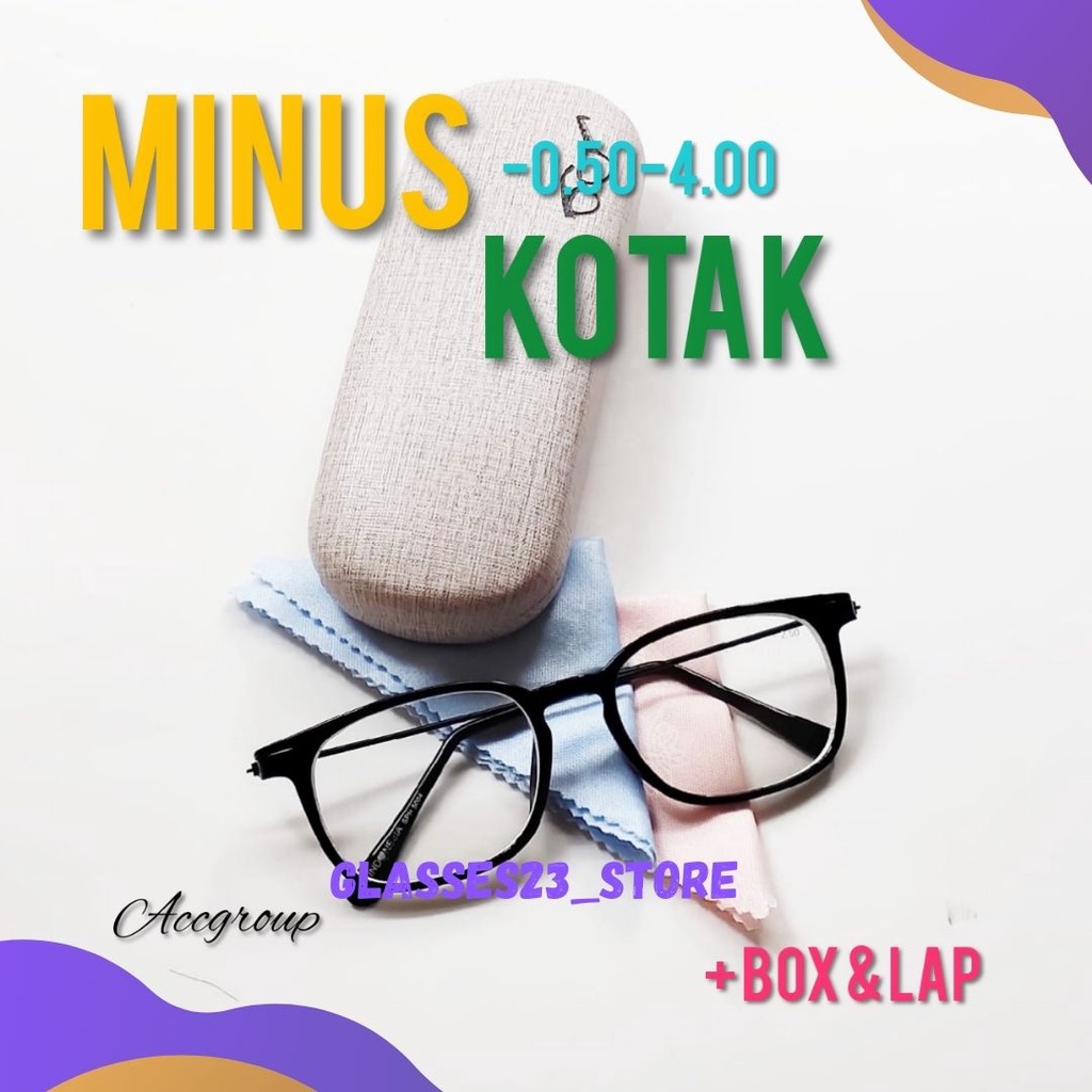 TOP KACAMAT MINUS LENSA KOTAK TANGKAI BESI UKURAN 0.50-4.00 FREE BOX DAN LAP