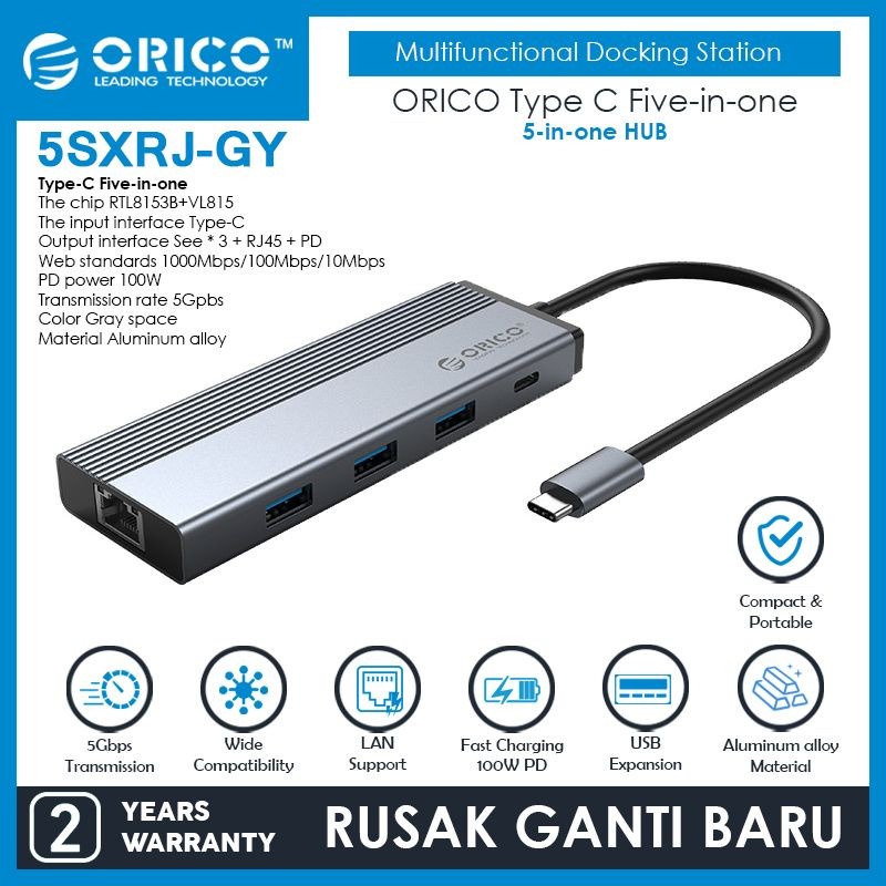 ORICO 5SXRJ 5 in 1 Type C Hub USB 3.0 RJ45 PD