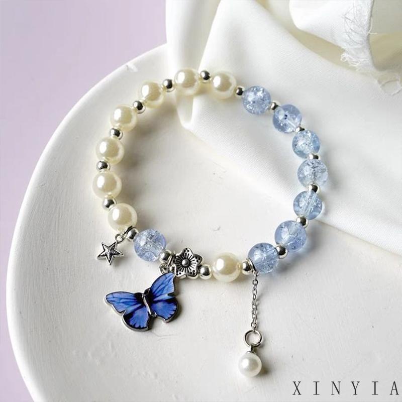 【Bayar di tempat】2023 Model Baru Gelang Manik-Manik Kristal Mutiara Liontin Bunga Kupu-Kupu Kelinci Untuk Aksesoris Perhiasan Wanita