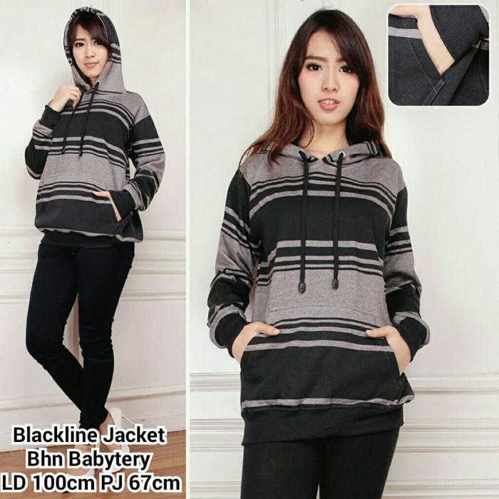 Jaket Sweater Terbaru 2021 Couple Hoodie Wanita Bts Unisex Fleece MJ373 Jaket Hoodie Black Line Lad