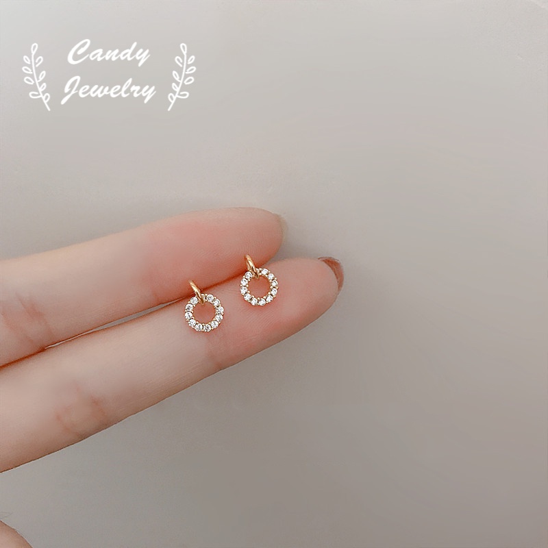 Candy Jewelry Fashion Copper Earrings Female Rhinestone Geometric Circle Hoop Earring Gold Silver Ear Studs Simple