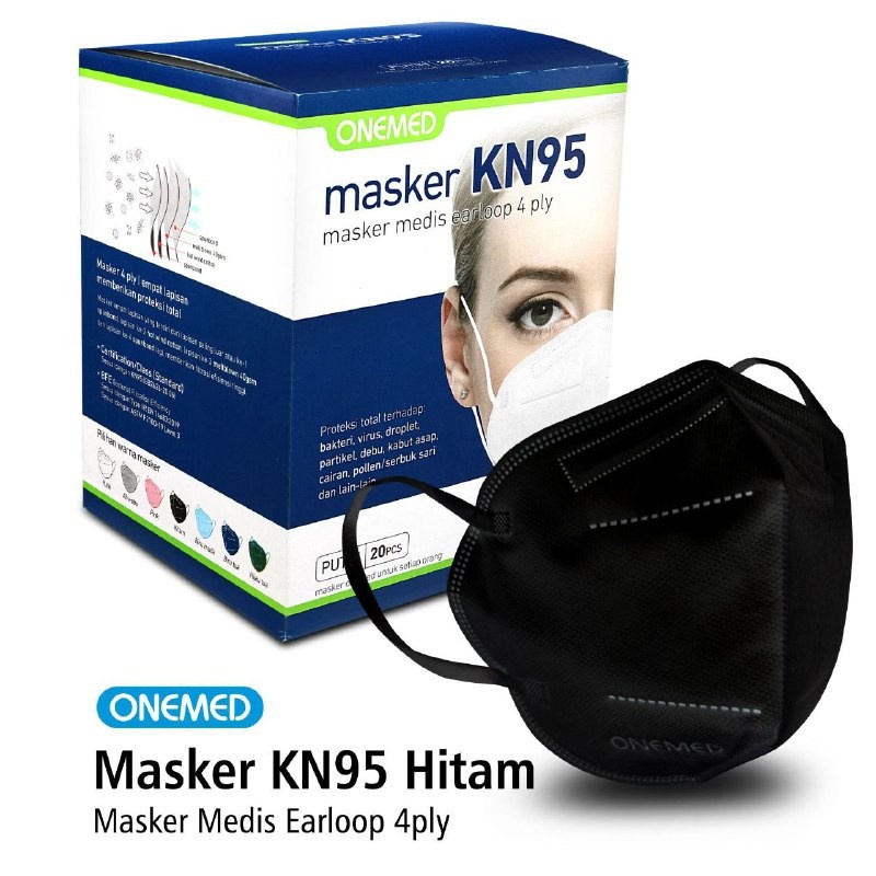 Masker Karet KN95 OneMed 4ply Box isi 20pcs - Hitam OJB