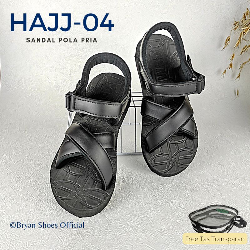 04 BRYAN YSK Sepatu Sandal Haji Umroh Silang Ninja Gunung Size 36-40 41 42 43 Hitam (Pola Besar Pria)