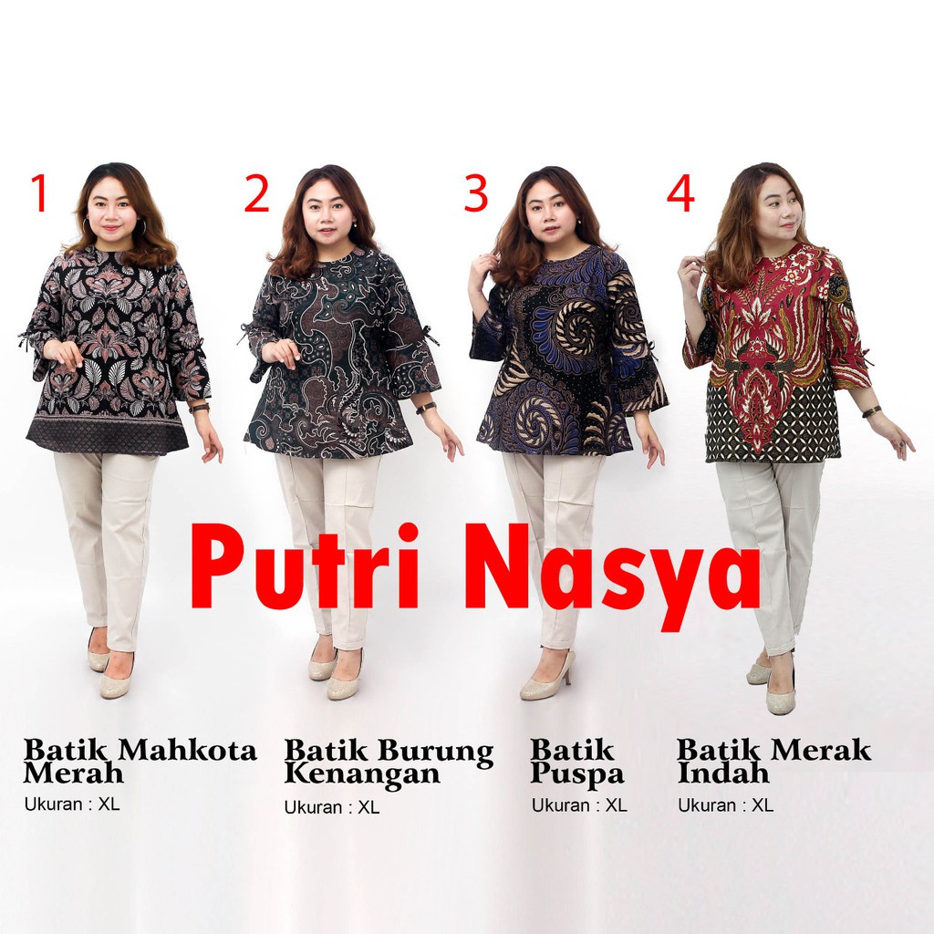 Atasan Batik Blouse Wanita Size Lengkap S-M-L-XL-XXL-3L-4L-5L Model Lengkap Seragam Batik